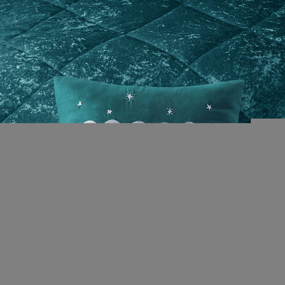 Set of Four Teal Blue King Ring Stitch Polyester Sham And Comforter HomeRoots
