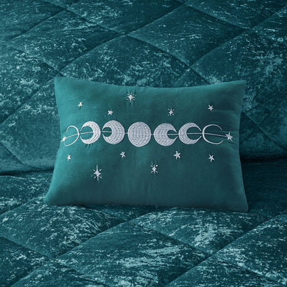 Set of Four Teal Blue King Ring Stitch Polyester Sham And Comforter HomeRoots