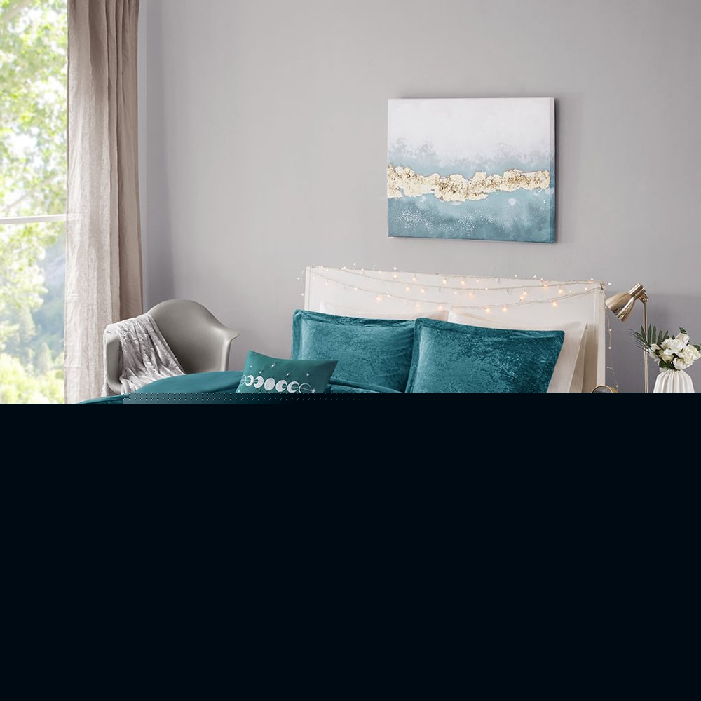Set of Four Teal Blue King Ring Stitch Polyester Sham And Comforter HomeRoots