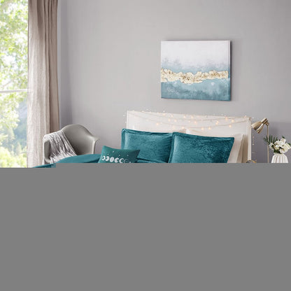 Set of Four Teal Blue King Ring Stitch Polyester Sham And Comforter HomeRoots
