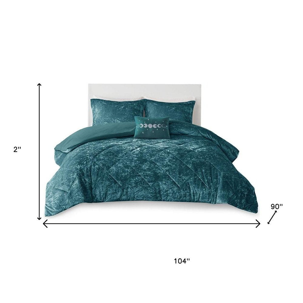 Set of Four Teal Blue King Ring Stitch Polyester Sham And Comforter HomeRoots