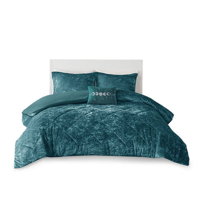 Set of Four Teal Blue King Ring Stitch Polyester Sham And Comforter HomeRoots