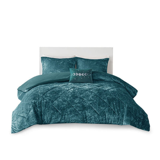 Set of Four Teal Blue King Ring Stitch Polyester Sham And Comforter HomeRoots