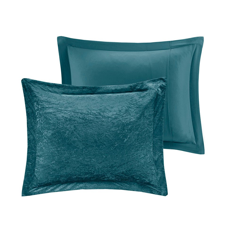 Set of Four Teal Blue King Ring Stitch Polyester Sham And Comforter HomeRoots