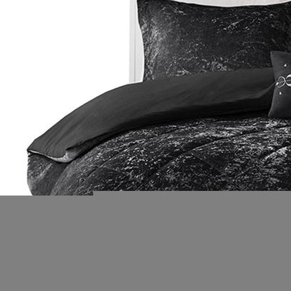Set of Three Black Twin Ring Stitch Polyester Sham And Comforter HomeRoots