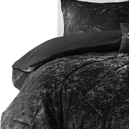Set of Three Black Twin Ring Stitch Polyester Sham And Comforter HomeRoots