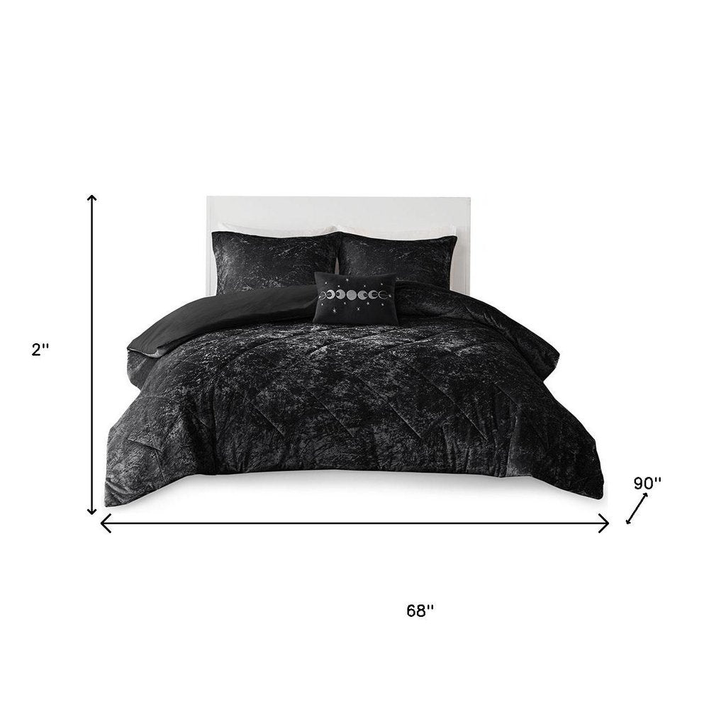 Set of Three Black Twin Ring Stitch Polyester Sham And Comforter HomeRoots