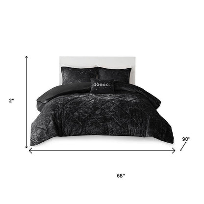 Set of Three Black Twin Ring Stitch Polyester Sham And Comforter HomeRoots