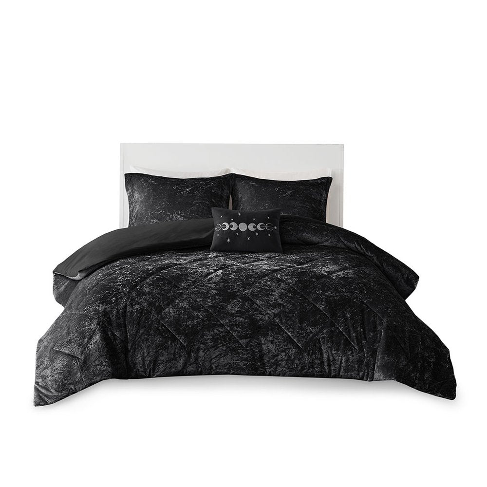 Set of Three Black Twin Ring Stitch Polyester Sham And Comforter HomeRoots