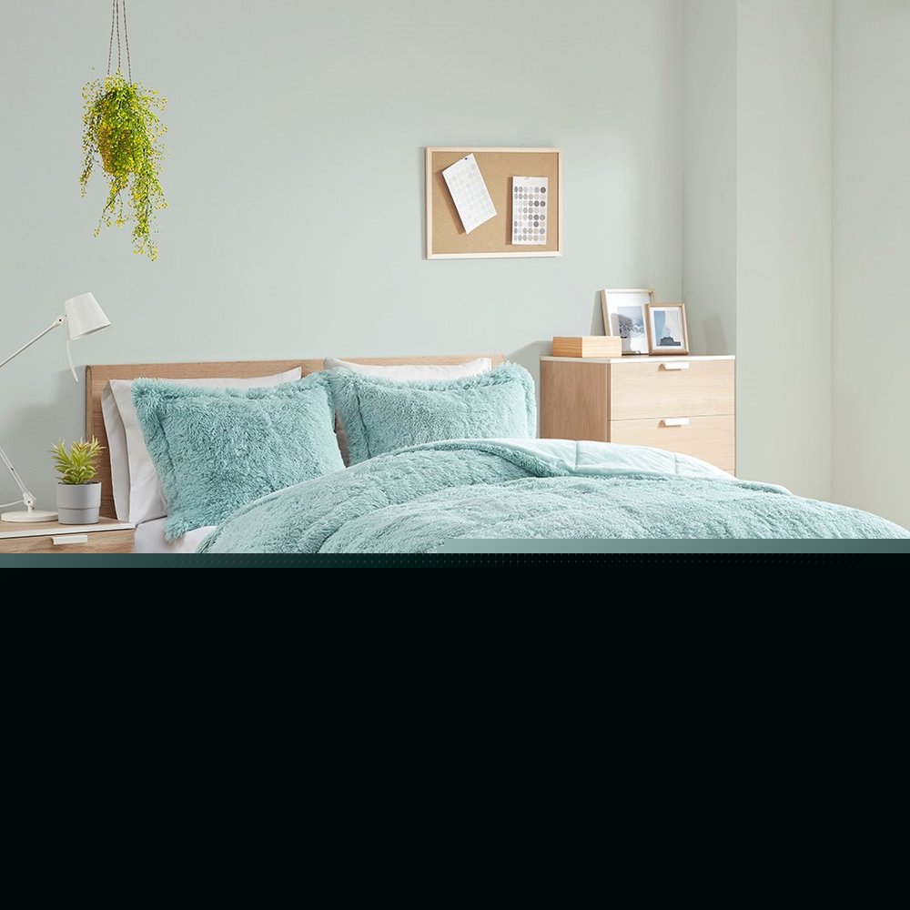 Set of Three Aqua King Ring Stitch Polyester Sham And Comforter HomeRoots