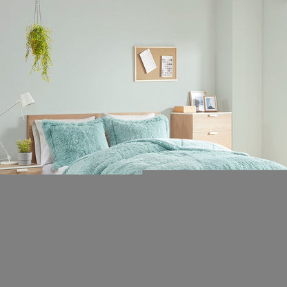 Set of Three Aqua King Ring Stitch Polyester Sham And Comforter HomeRoots