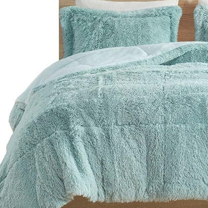 Set of Three Aqua King Ring Stitch Polyester Sham And Comforter HomeRoots