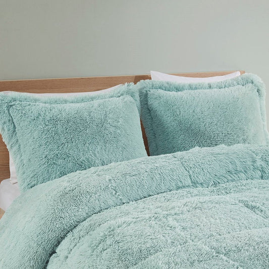 Set of Three Aqua King Ring Stitch Polyester Sham And Comforter HomeRoots