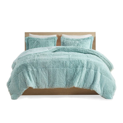 Set of Three Aqua King Ring Stitch Polyester Sham And Comforter HomeRoots
