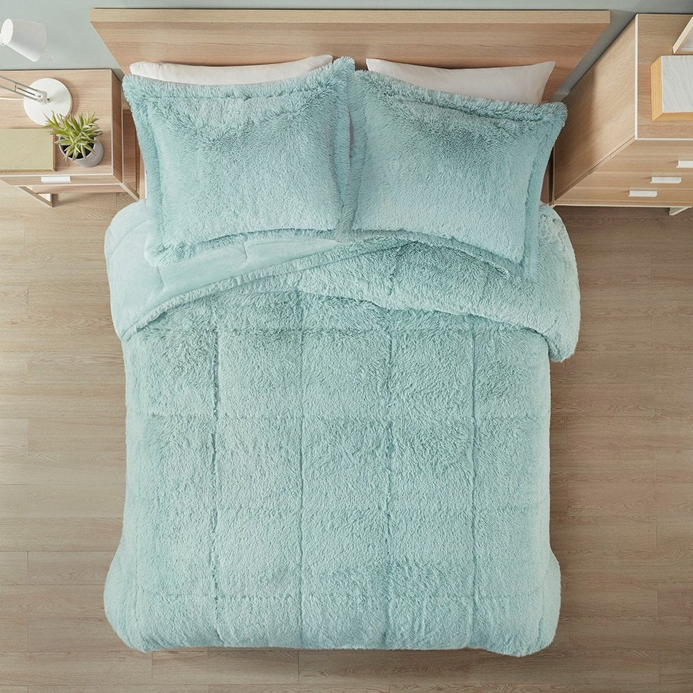 Set of Three Aqua King Ring Stitch Polyester Sham And Comforter HomeRoots
