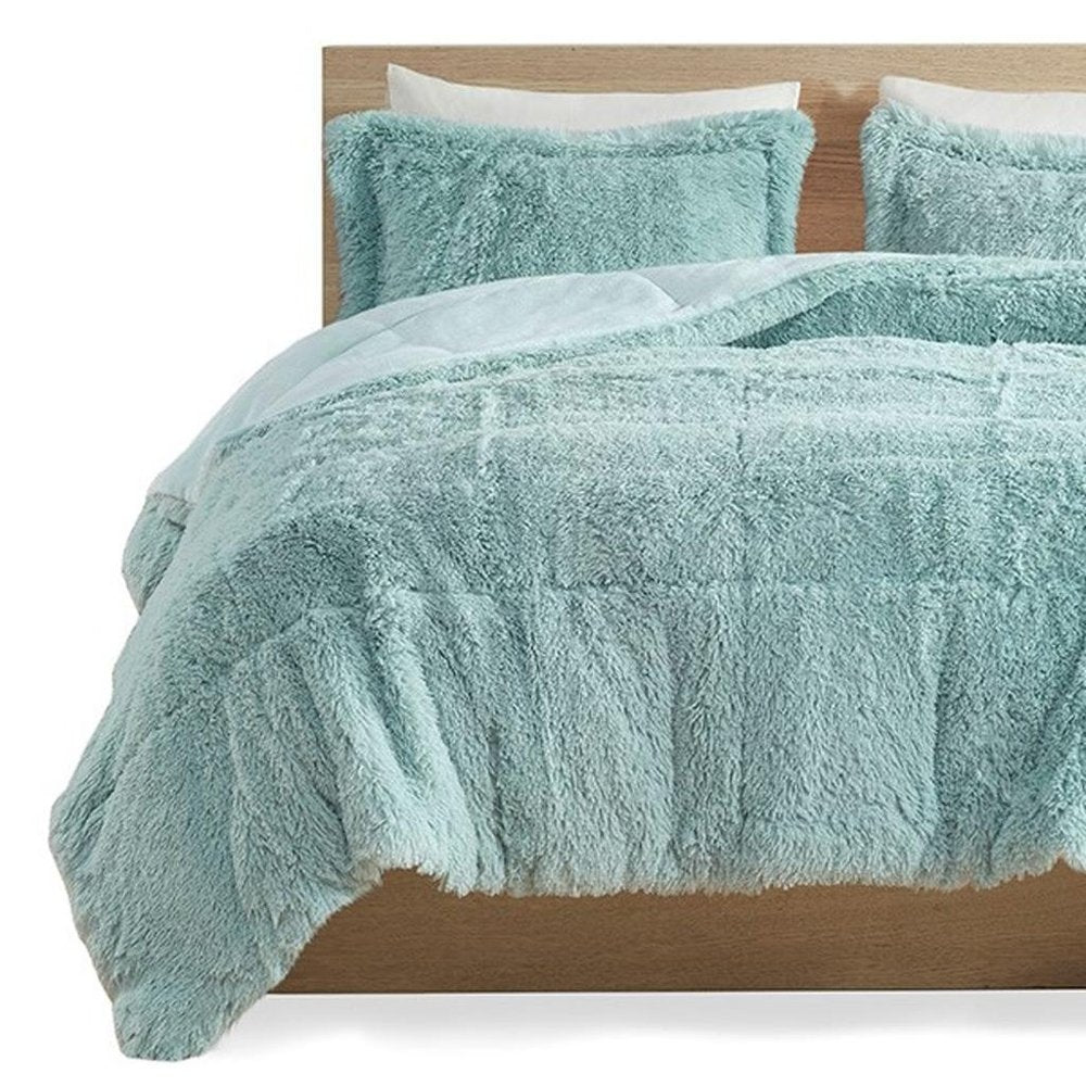 Set of Three Aqua King Ring Stitch Polyester Sham And Comforter HomeRoots