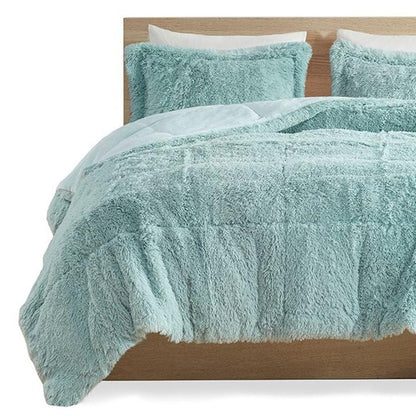 Set of Three Aqua King Ring Stitch Polyester Sham And Comforter HomeRoots