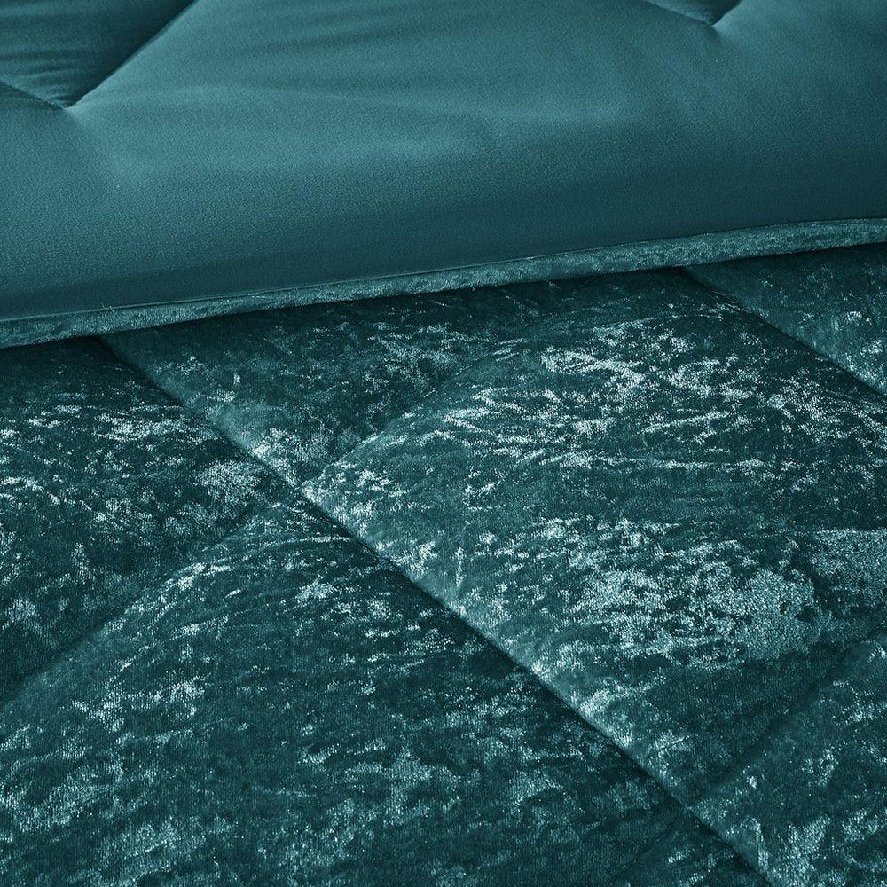 Set of Three Teal Blue Twin Ring Stitch Polyester Sham And Comforter HomeRoots