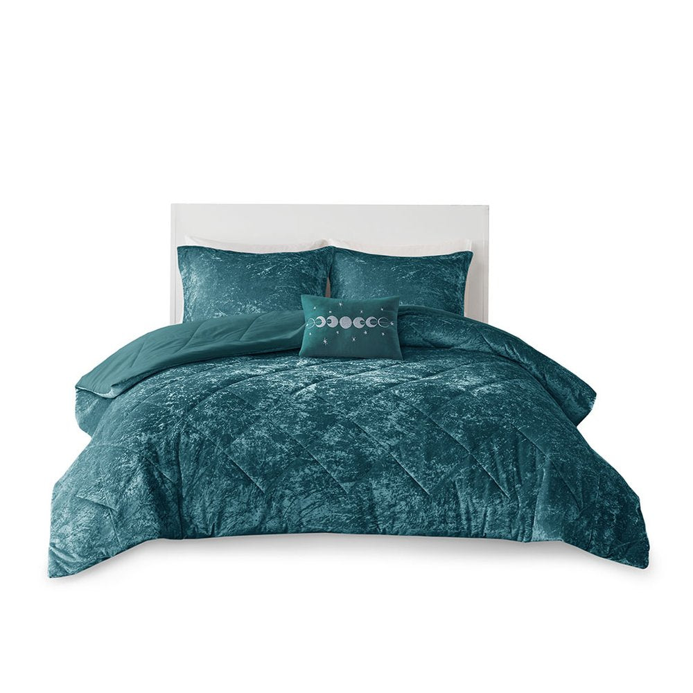 Set of Three Teal Blue Twin Ring Stitch Polyester Sham And Comforter HomeRoots