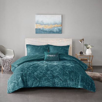 Set of Three Teal Blue Twin Ring Stitch Polyester Sham And Comforter HomeRoots