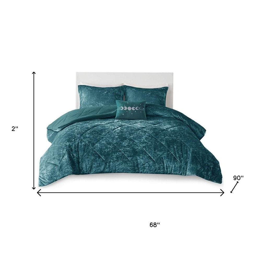 Set of Three Teal Blue Twin Ring Stitch Polyester Sham And Comforter HomeRoots