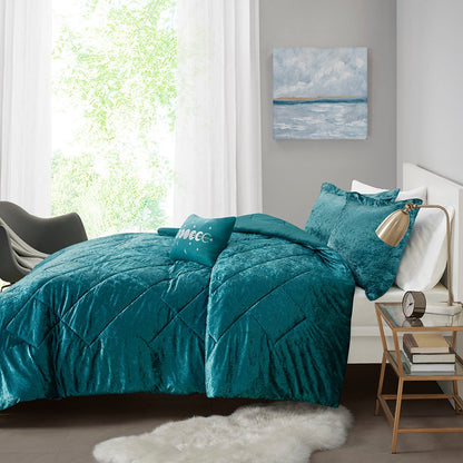 Set of Three Teal Blue Twin Ring Stitch Polyester Sham And Comforter HomeRoots