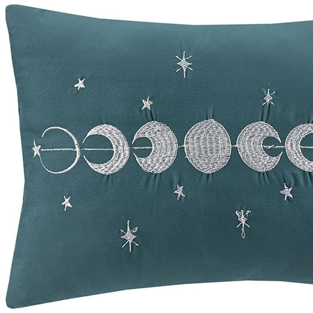 Set of Three Teal Blue Twin Ring Stitch Polyester Sham And Comforter HomeRoots