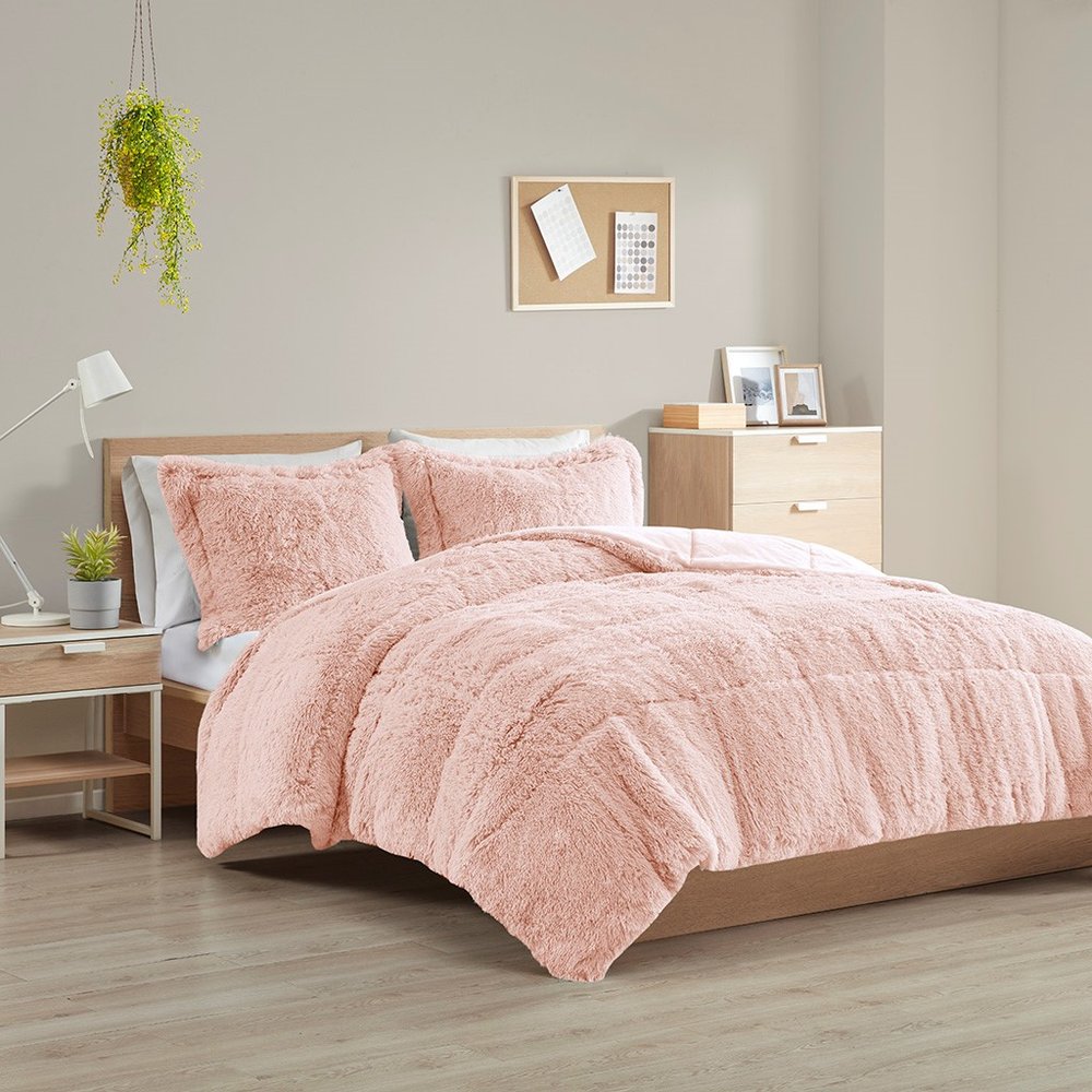 Set of Two Blush Twin Ring Stitch Polyester Sham And Comforter HomeRoots