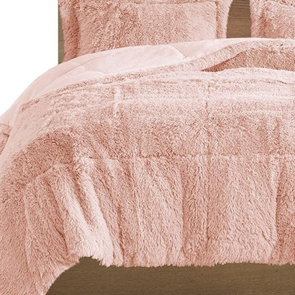 Set of Two Blush Twin Ring Stitch Polyester Sham And Comforter HomeRoots