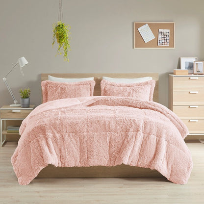 Set of Two Blush Twin Ring Stitch Polyester Sham And Comforter HomeRoots
