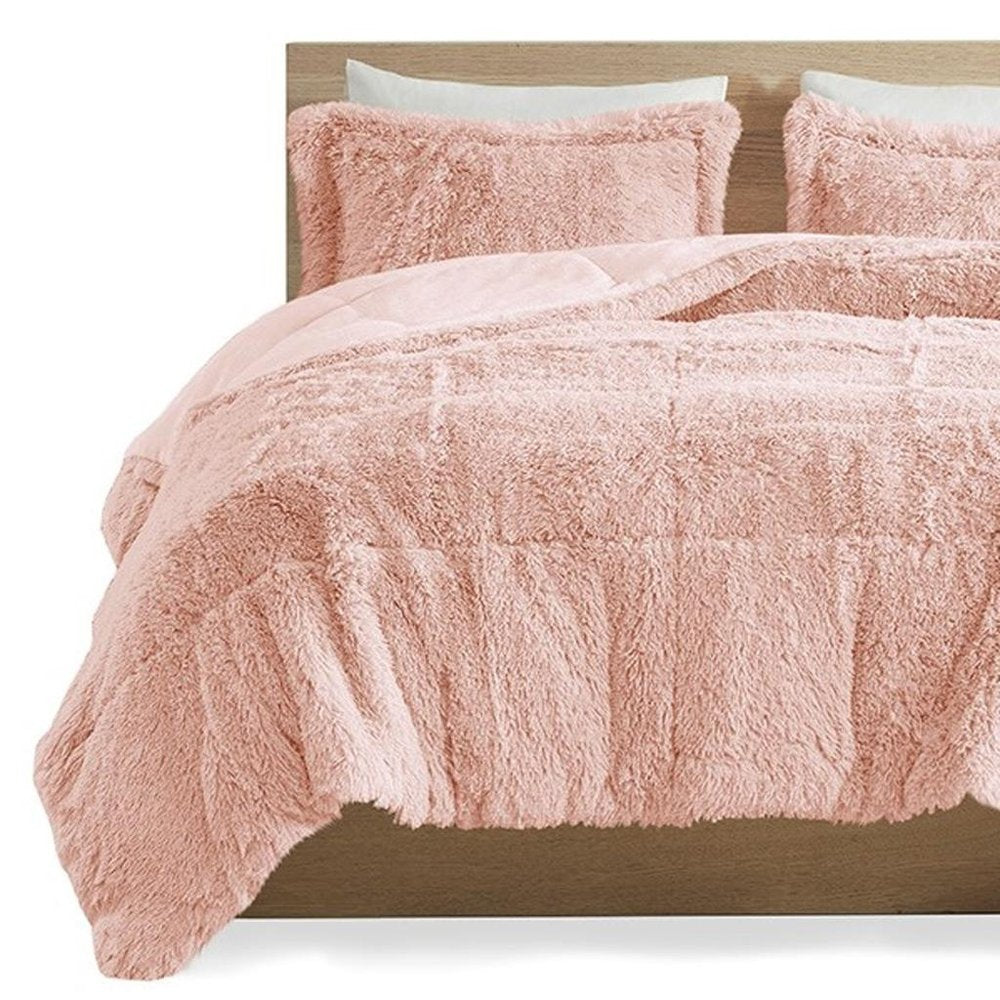 Set of Two Blush Twin Ring Stitch Polyester Sham And Comforter HomeRoots