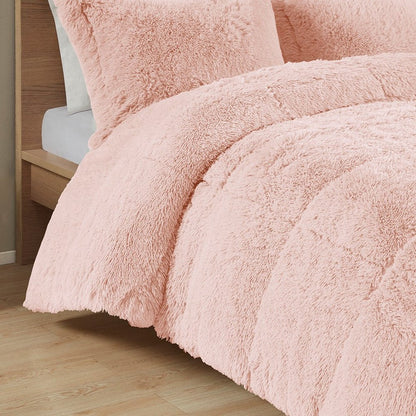 Set of Two Blush Twin Ring Stitch Polyester Sham And Comforter HomeRoots