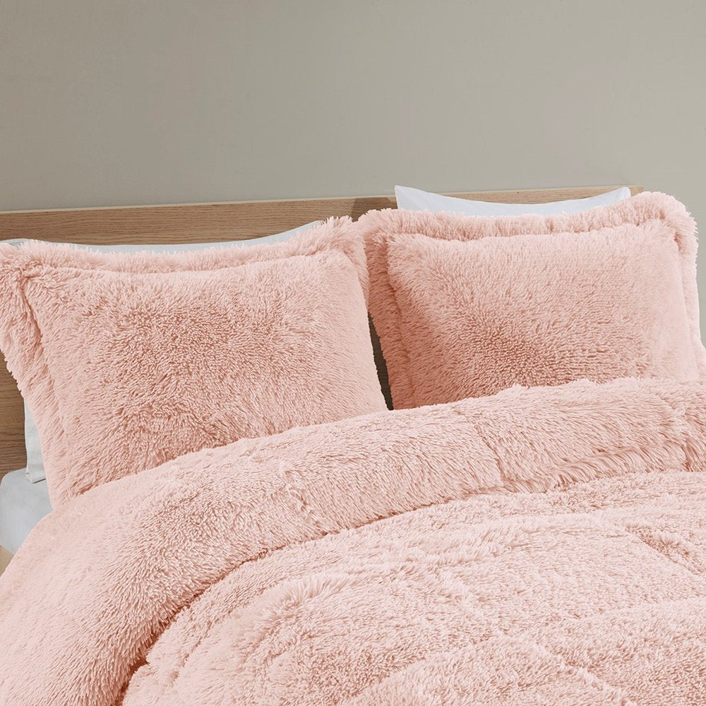 Set of Two Blush Twin Ring Stitch Polyester Sham And Comforter HomeRoots