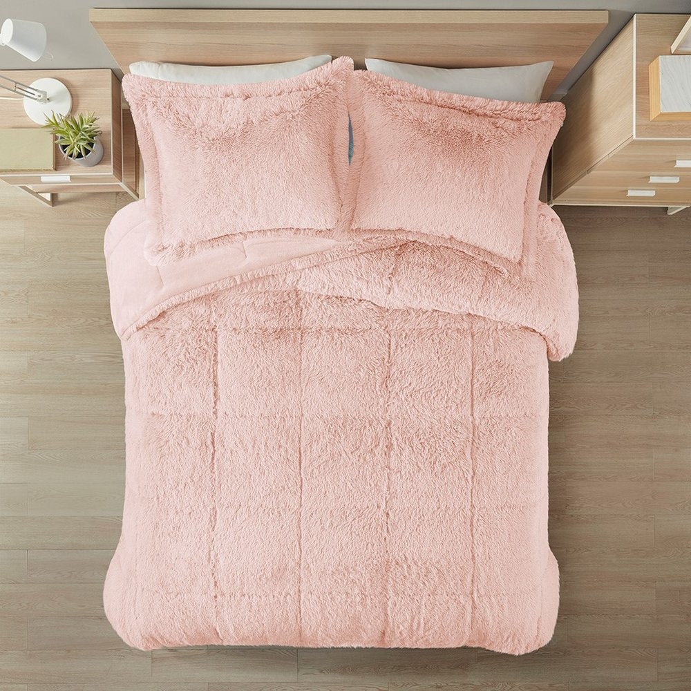 Set of Two Blush Twin Ring Stitch Polyester Sham And Comforter HomeRoots