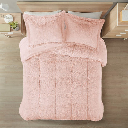 Set of Two Blush Twin Ring Stitch Polyester Sham And Comforter HomeRoots