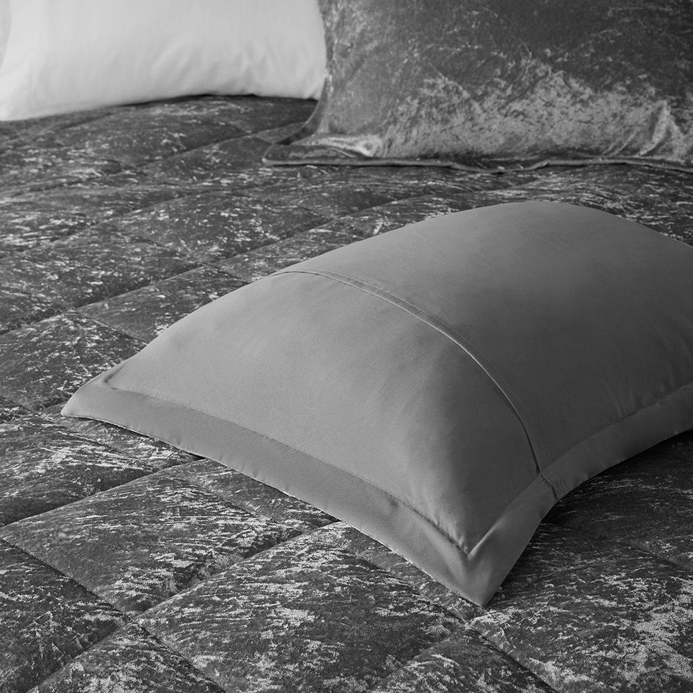 Set of Three Gray Twin Ring Stitch Polyester Sham And Comforter HomeRoots