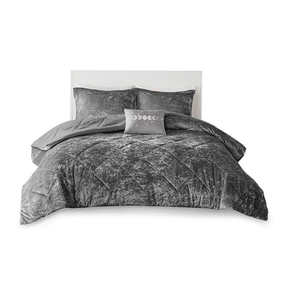 Set of Three Gray Twin Ring Stitch Polyester Sham And Comforter HomeRoots