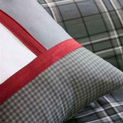 Set of Five Gray And White Plaid Queen Ring Stitch Polyester Sham And Comforter HomeRoots