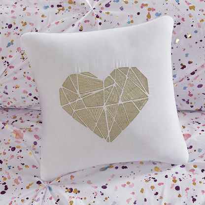 Set of Four Plum And White Abstract Ring Stitch Polyester Sham And Comforter HomeRoots