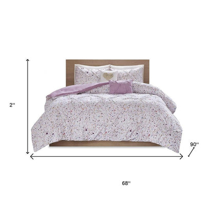 Set of Four Plum And White Abstract Ring Stitch Polyester Sham And Comforter HomeRoots