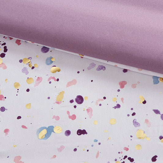Set of Four Plum And White Abstract Ring Stitch Polyester Sham And Comforter HomeRoots