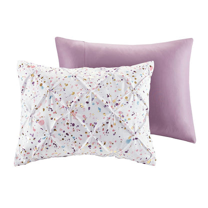 Set of Four Plum And White Abstract Ring Stitch Polyester Sham And Comforter HomeRoots