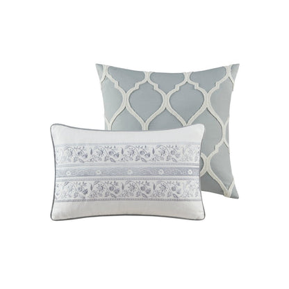 Set of Six Gray And Ivory Damask King Ring Stitch Sham And Comforter HomeRoots