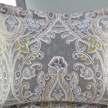 Set of Six Gray And Ivory Damask King Ring Stitch Sham And Comforter HomeRoots