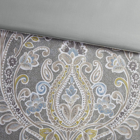 Set of Six Gray And Ivory Damask King Ring Stitch Sham And Comforter HomeRoots