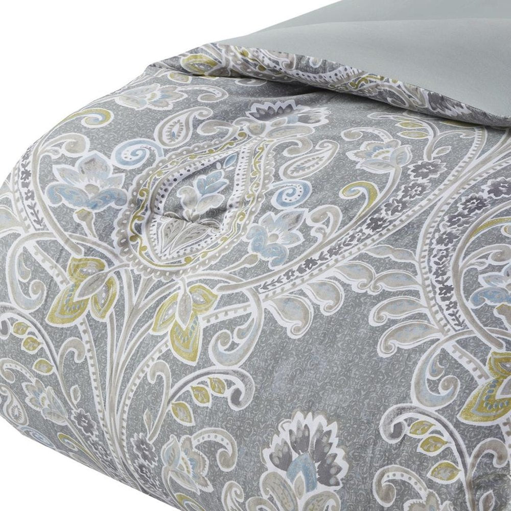 Set of Six Gray And Ivory Damask King Ring Stitch Sham And Comforter HomeRoots