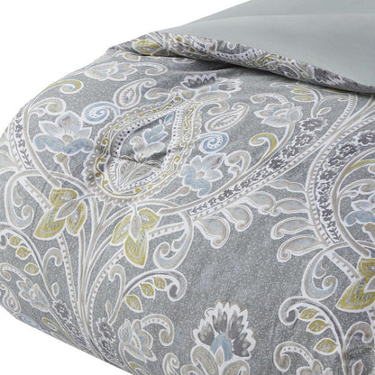 Set of Six Gray And Ivory Damask King Ring Stitch Sham And Comforter HomeRoots