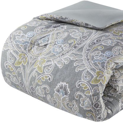 Set of Six Gray And Ivory Damask King Ring Stitch Sham And Comforter HomeRoots