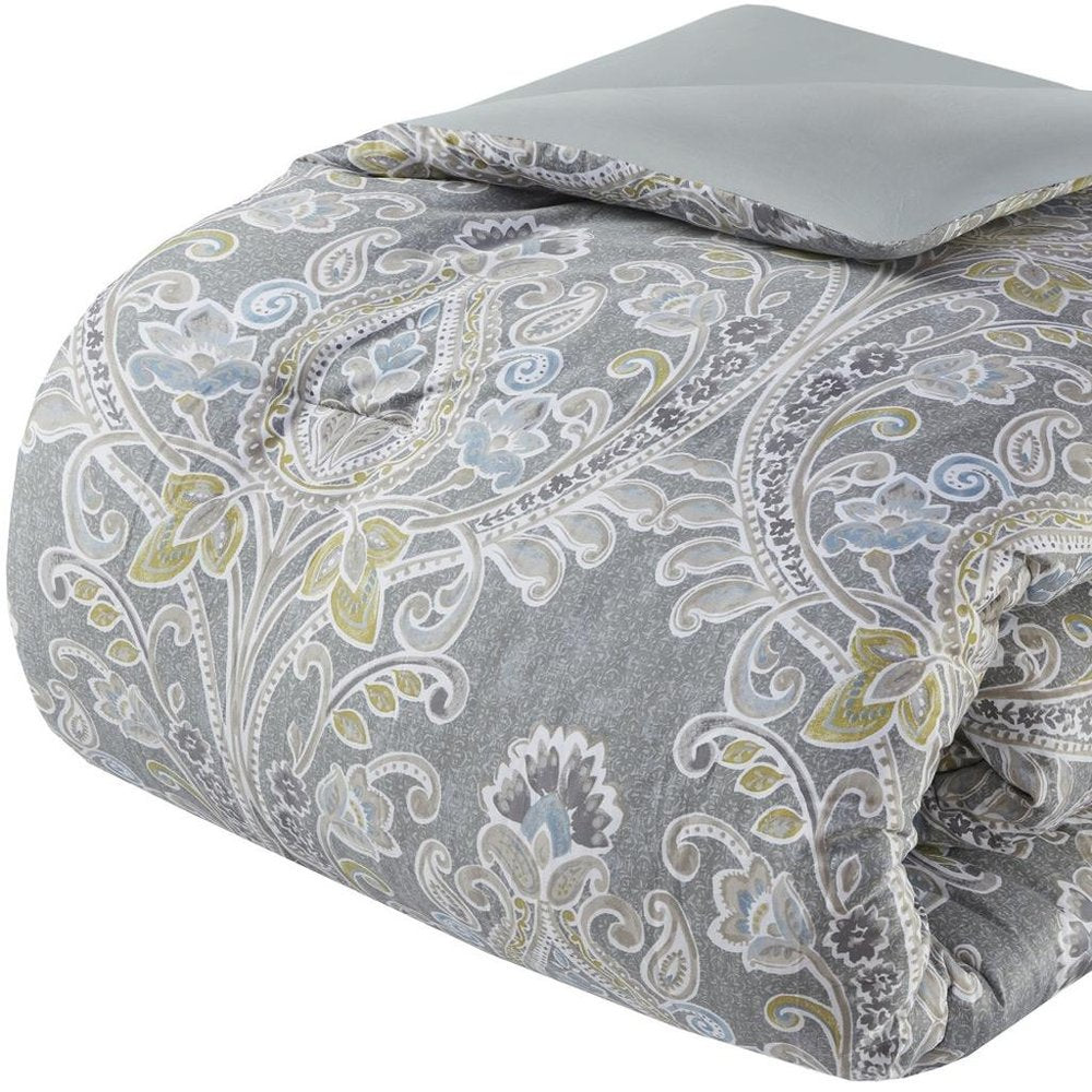 Set of Six Gray And Ivory Damask King Ring Stitch Sham And Comforter HomeRoots