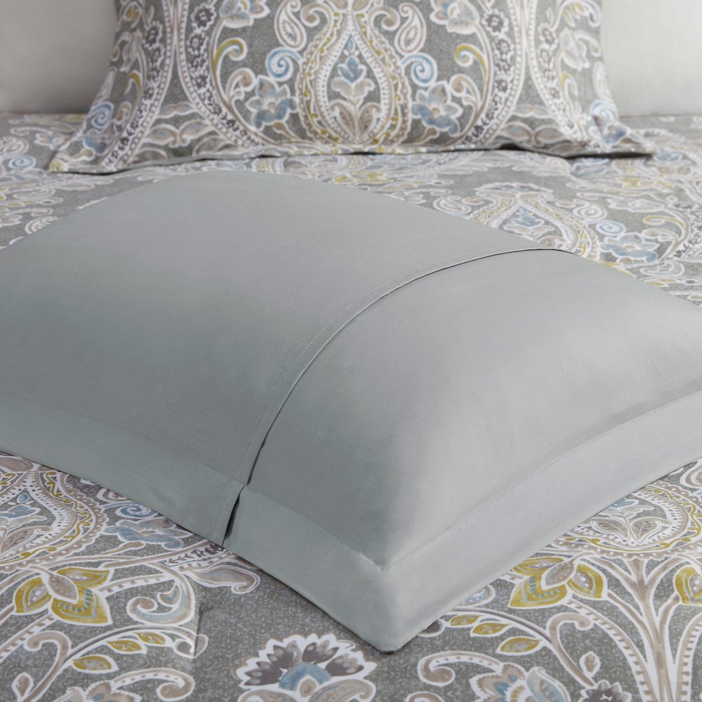Set of Six Gray And Ivory Damask Full Ring Stitch Sham And Comforter HomeRoots